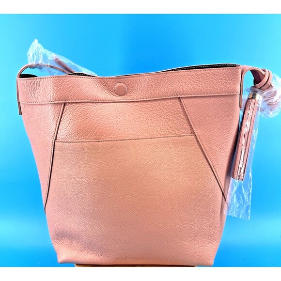 Isaac Mizrahi Live! Bridgehampton Leather Bucket Bag Purse Pink - Picture 2 of 11